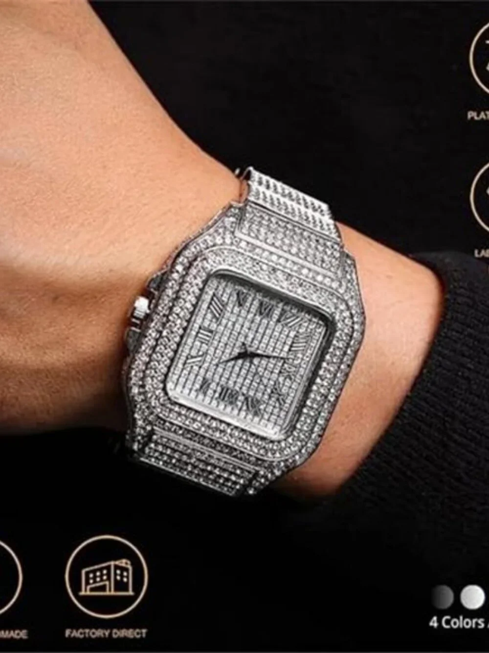 Cool Men's Watch The King 18K Gold/Platinum Plated, 40MM Square Dial Men Gift